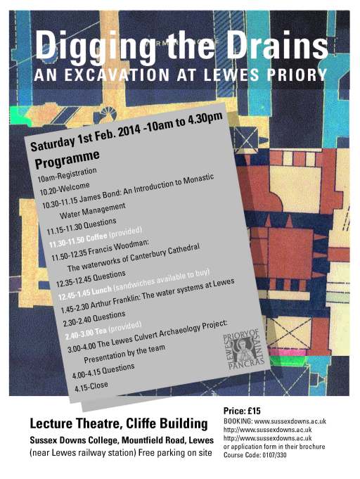 Lewes Priory poster for Digging the Drains event