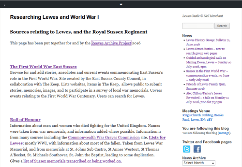 Lewes and WWI web page