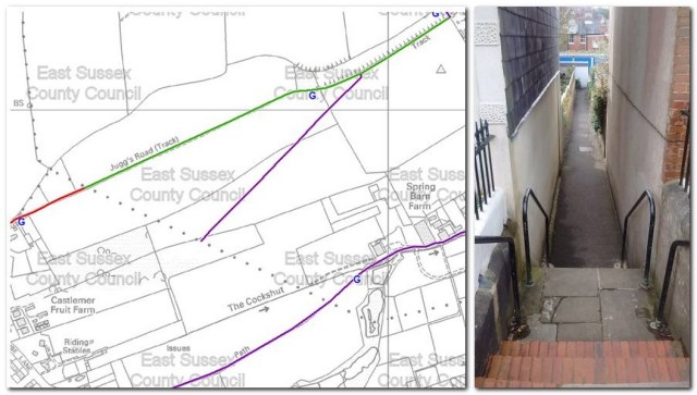 Lewes-Kingston rights of way, and Grange Road twitten to The Course