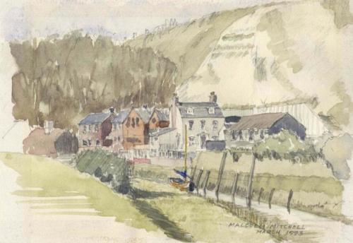 Watercolour of South Street, Lewes, by Malcolm Mitchell, 1913