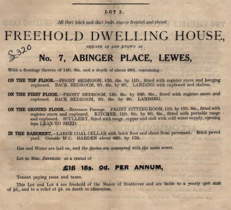 13. Particulars of sale 1920, 7 Abinger Place, Lewes