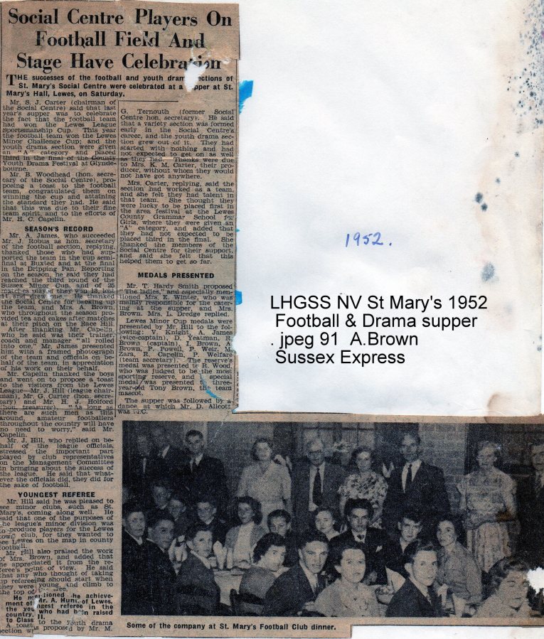 Lewes, Nevill 1952 Football, Drama supper