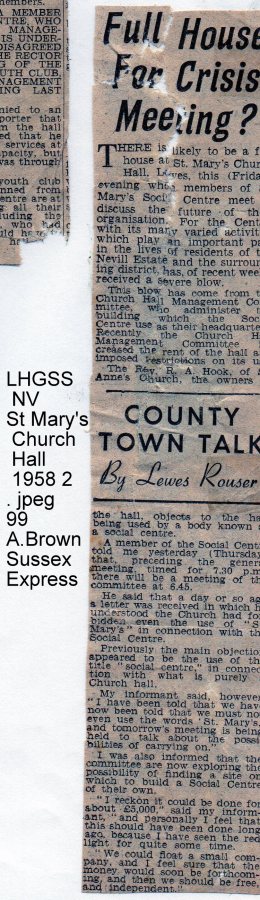 Lewes, Nevill 1958 Crisis Meeting, name St Mary's Church Hall Social Centre
