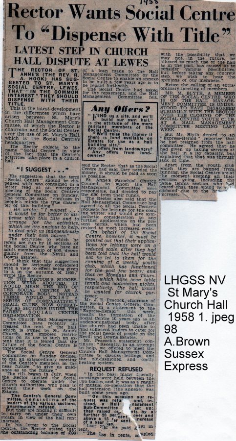 Lewes, Nevill 1958 issue about name St Mary's Church Hall Social Centre
