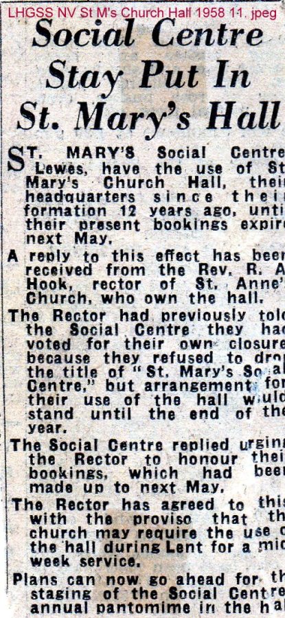 Lewes, Nevill 1958 St Mary's Social Centre stays in Church Hall