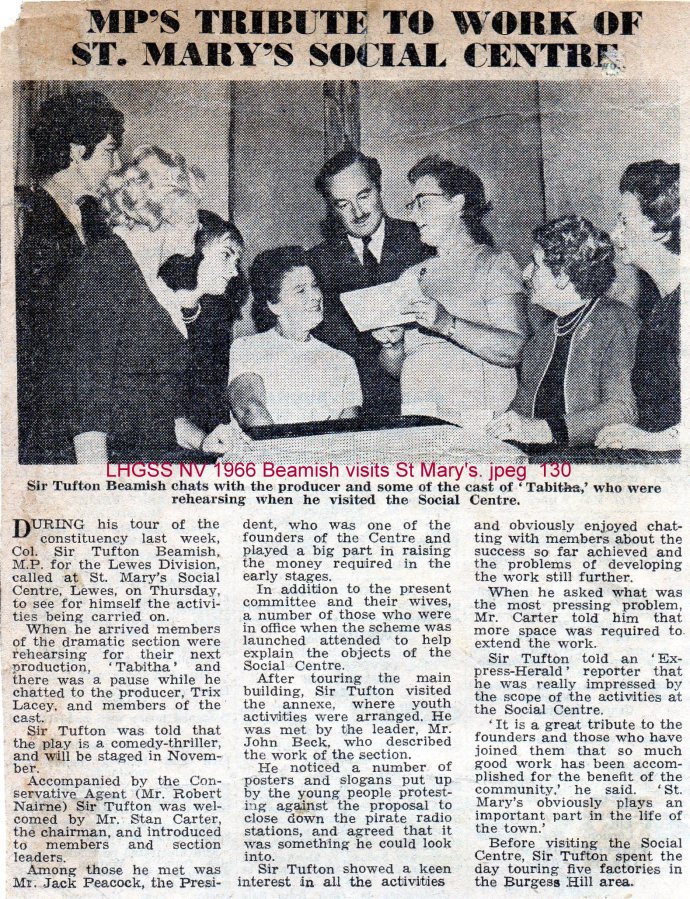 Lewes, Nevill 1966 MP Beamish visits St Mary's