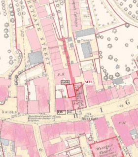 146-147 High Street, Lewes, at Westgate, archaeology, map