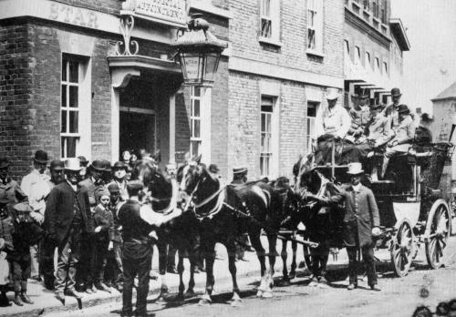 Coach leaving Star Inn, Lewes, Victorian photograph