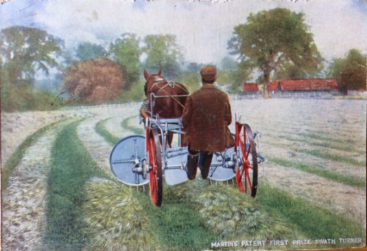 Martin's Patent First Prize Swath Turner, post card sent 1908