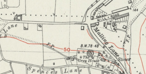Mill Road, Lewes, map, OS 6 inch 1938
