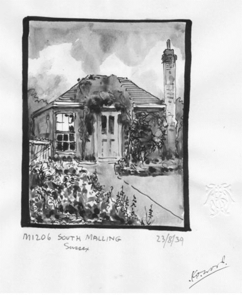 Bungalow ex South Malling Mill, 1939 sketch by Wood