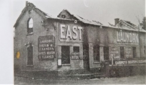 Lewes Sanitary Stream Laundry building after the fire, 1941