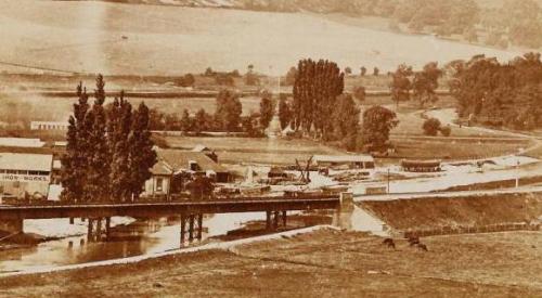 View across Malling Brooks towards Offham Chalkpits, postcard, detail