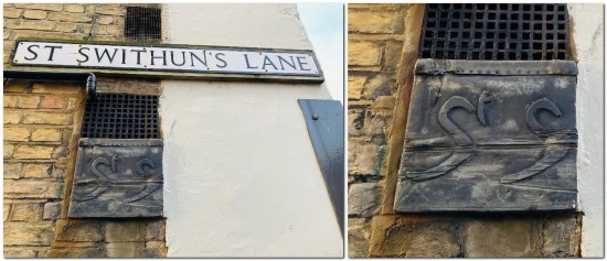 St Swithuns Lane, Lewes road sign and St S sign