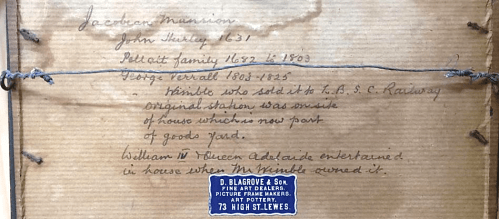 The Friars, Lewes, 1826 drawing, words on reverse