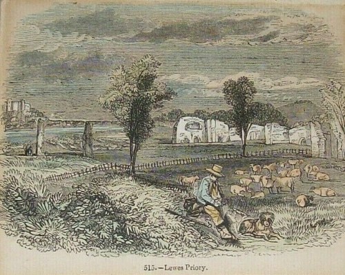 Lewes Priory 1845 print