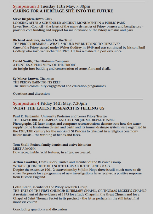 Lewes Priory Trust Symposia programme 2
