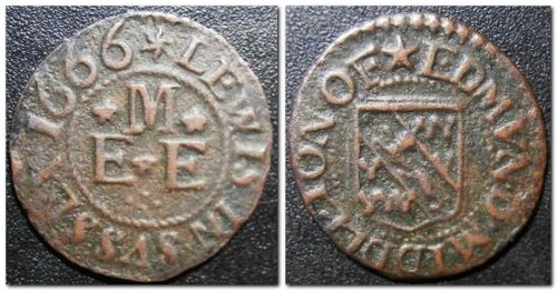 Edmund Middleton's trade token, front, reverse