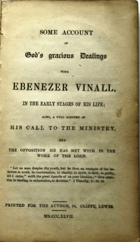 Ebenezer Vinall, manifesto 1847