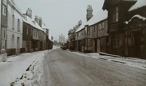 Postcard of Southover High Street, Lewes, taken Christmas Day 1938