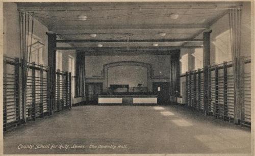 Lewes County School for Girls - Assembly Hall, Marshall, Keene & Co postcard