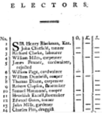 1802 Lewes Borough MP election, Poll Book electors