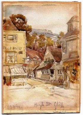 Painting of Cliffe crossroads, by Victoria Hine, undated