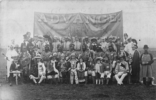 Bonfire postcard identified as Southover Bonfire Society, with banner, posted 1905