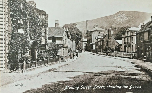 Malling Street, Lewes, showing the Downs, early Edwardian postcard