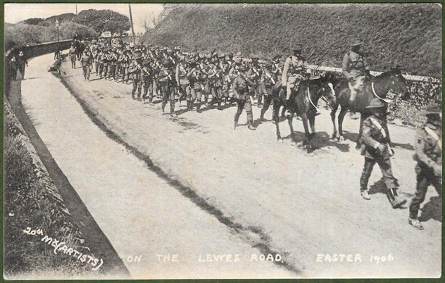 Middlesex Regiment Artists Rifle's marching down Malling Hill, Easter 1906