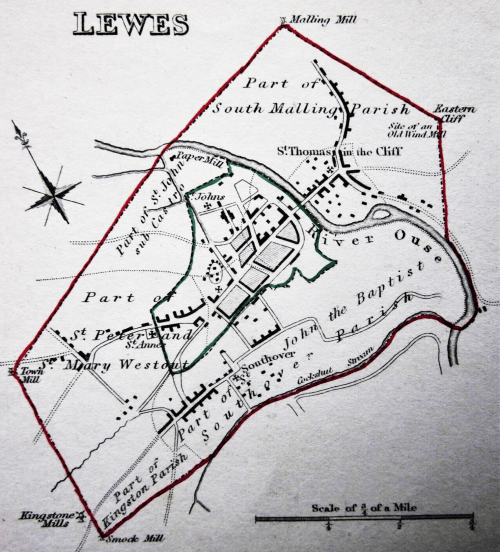 Borough of Lewes map by Robert Creighton, published 1835