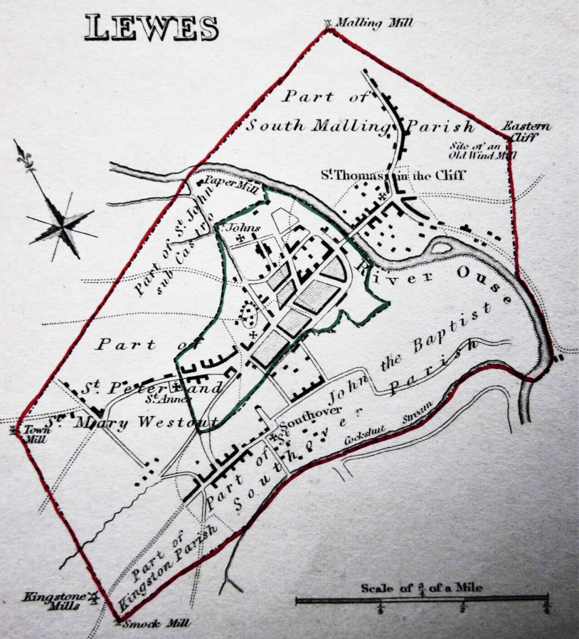 Borough of Lewes map by Robert Creighton, published 1835