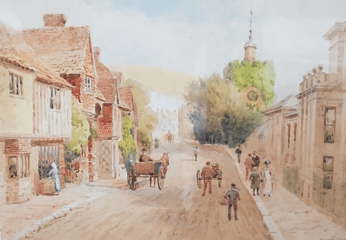 Southover High Street, Lewes, watercolour by Howard Gaye