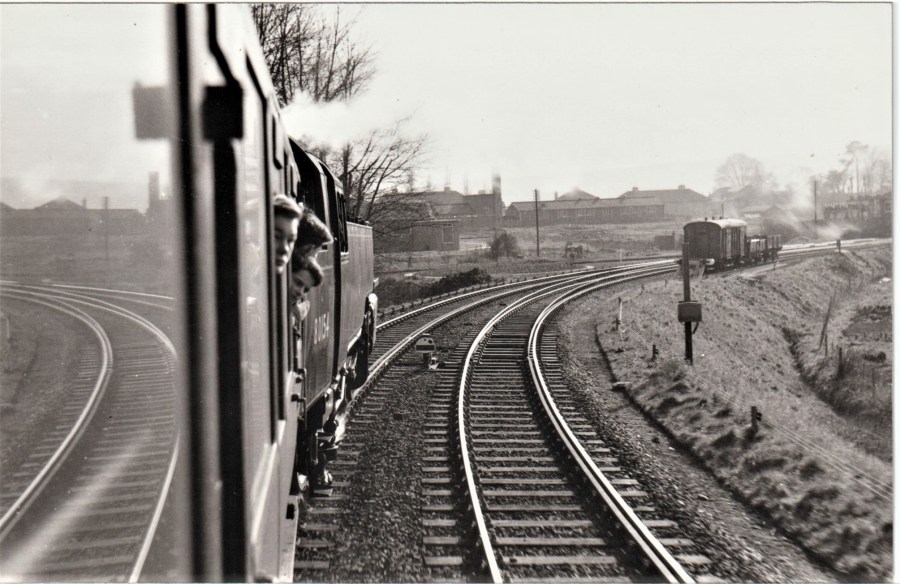 Photo taken in March 1958 on final day of the East Grinstead to Lewes Service, as train entered Lewes station