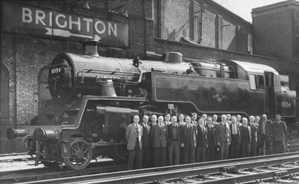 Staff of the Brighton Locomotive Works posed with their final locomotive