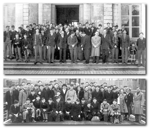 1948 group photo outside Mairie at Blois, and Blois party 1949